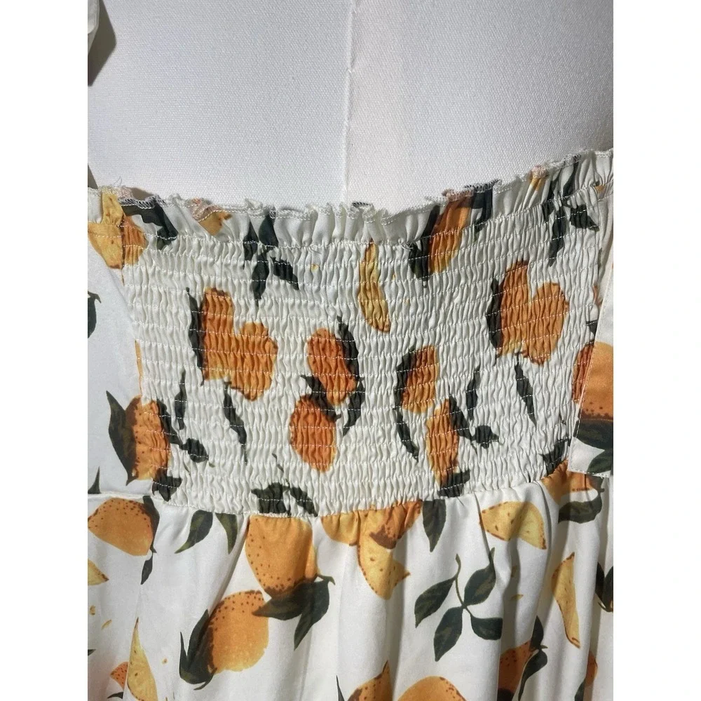 Cider Women's 2X Satin Lemon Print Coquette Cottagecore Ruffle Hem Dress